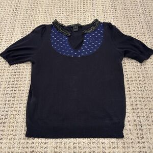 Marc Jacobs SS Navy knit top. EUC. Just noticed the tiniest of holes. See pics.